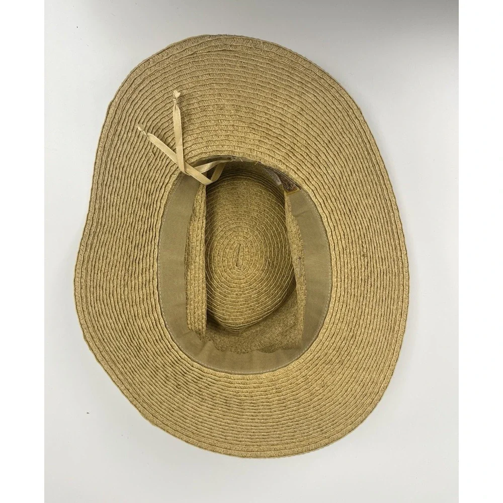 Scala Straw Diego Boater Hat Grosgrain Band Tan Black Sun Summer Packable Beach